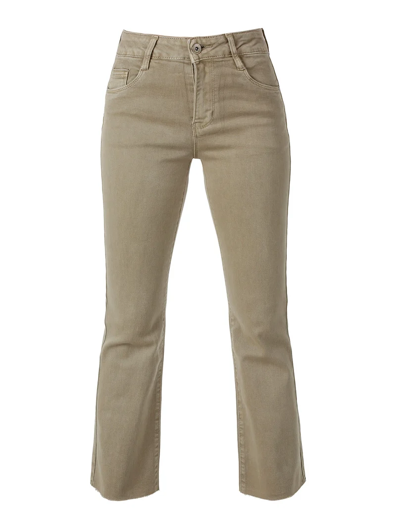 Jeans donna cropped con finale taglio laser - khaki