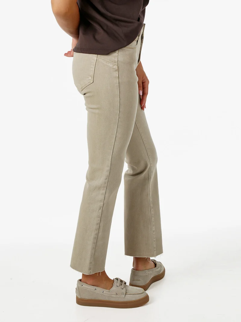 Jeans donna cropped con finale taglio laser - khaki