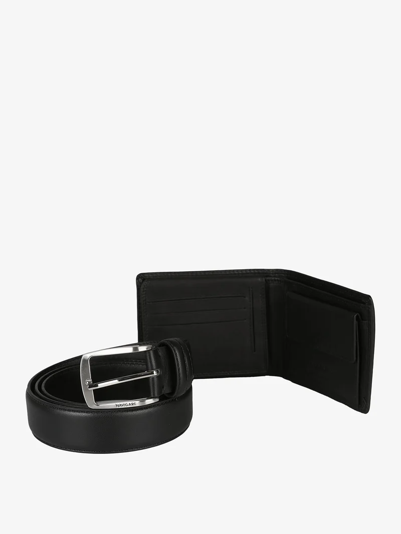 Confezione regalo da uomo con cintura e portafoglio in pelle - nero