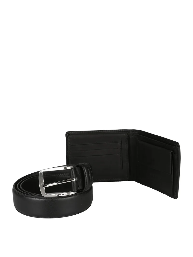 Confezione regalo da uomo con cintura e portafoglio in pelle - nero
