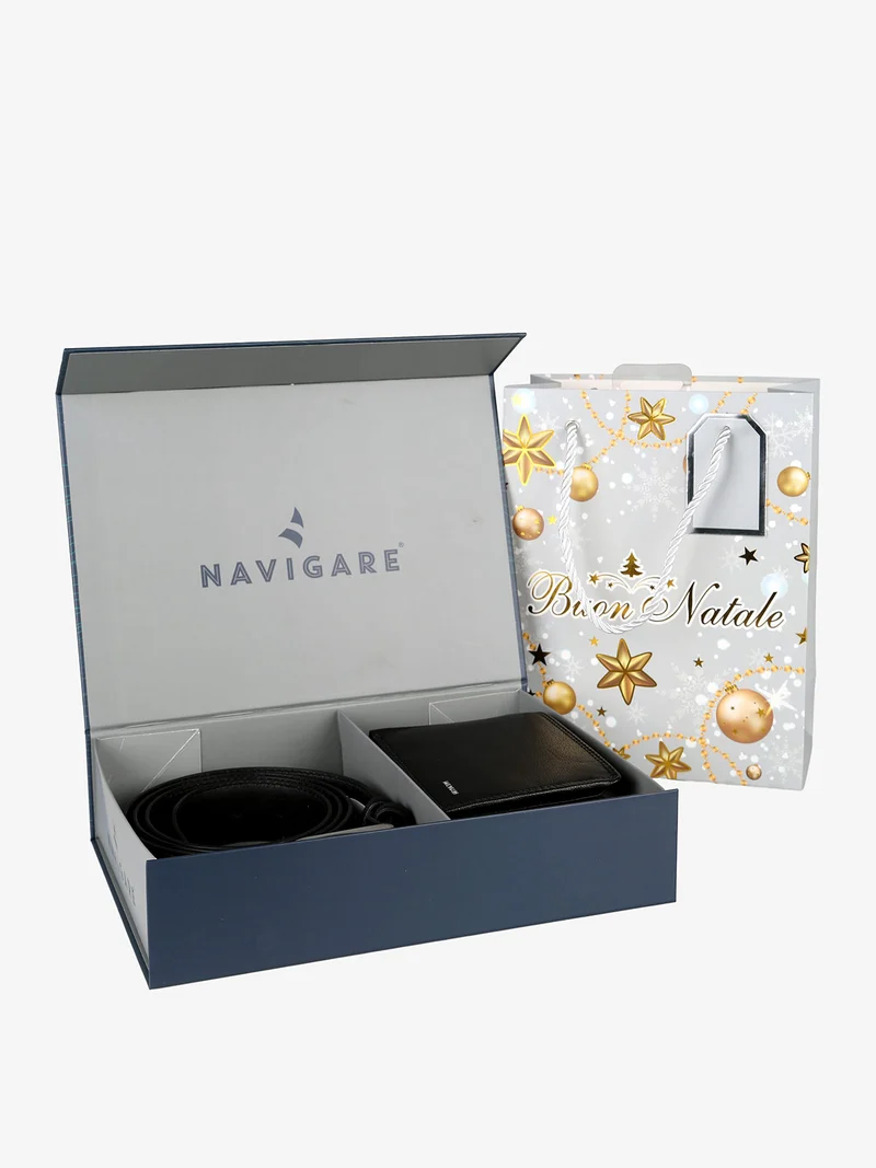 Confezione regalo da uomo con cintura e portafoglio in pelle - nero