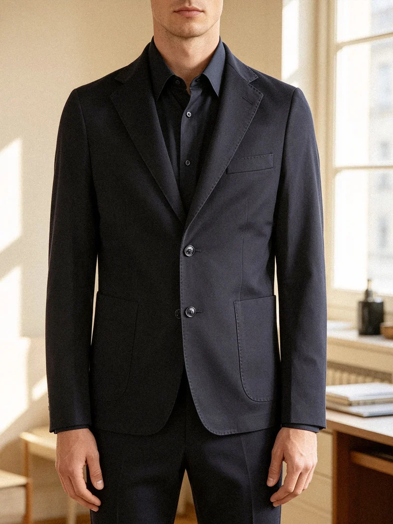 Blazer uomo in cotone tinta unita - blu scuro