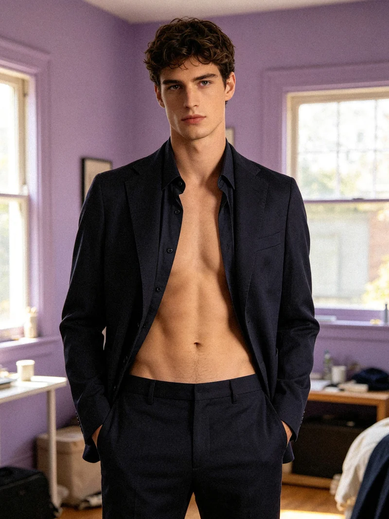 Blazer uomo in cotone tinta unita - blu scuro