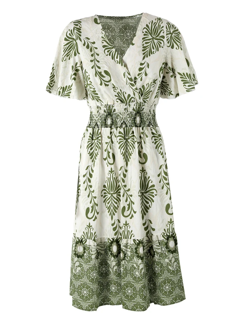 Abito donna a maniche corte con scollo V - verde