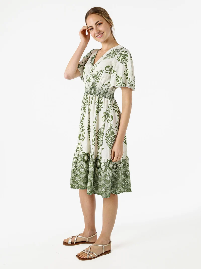 Abito donna a maniche corte con scollo V - verde