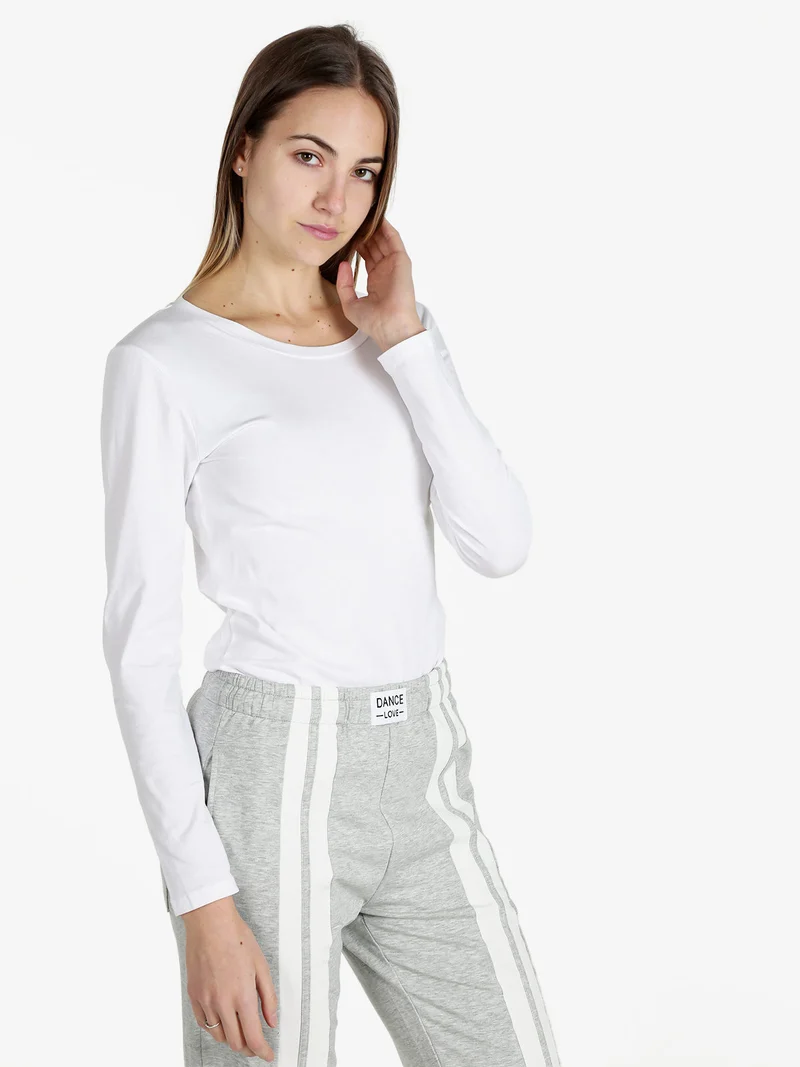 T-shirt girocollo da donna a maniche lunghe - bianco