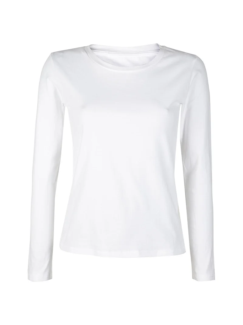 T-shirt girocollo da donna a maniche lunghe - bianco