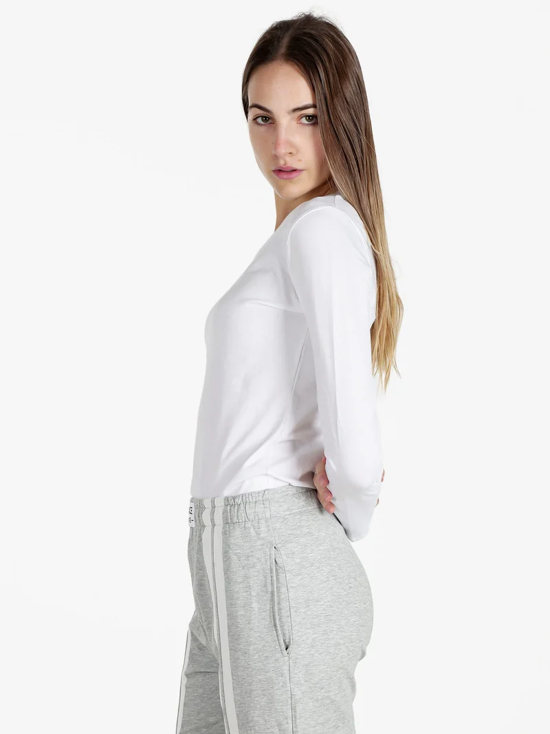 T-shirt girocollo da donna a maniche lunghe - bianco