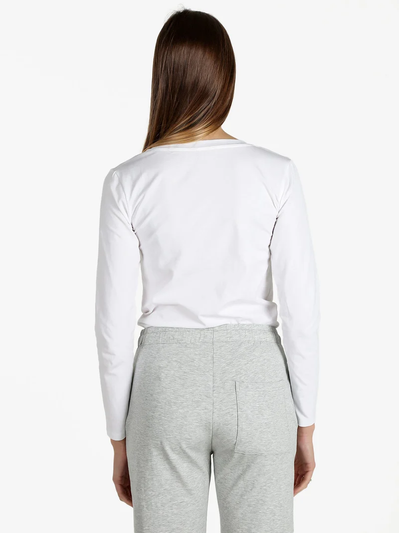 T-shirt girocollo da donna a maniche lunghe - bianco