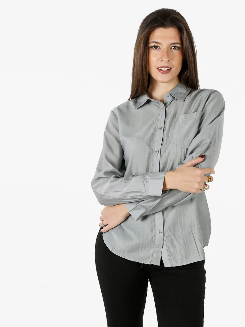 Camicia donna a maniche lunghe in misto cotone - grigio