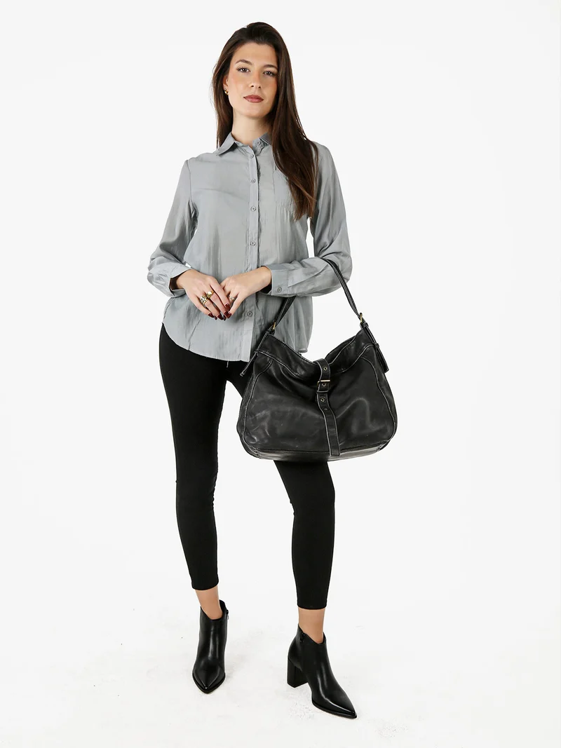 Camicia donna a maniche lunghe in misto cotone - grigio