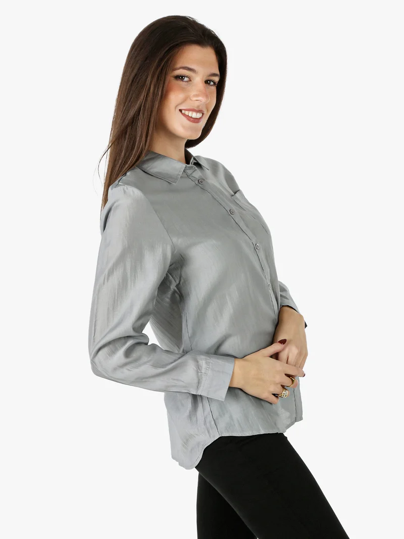 Camicia donna a maniche lunghe in misto cotone - grigio