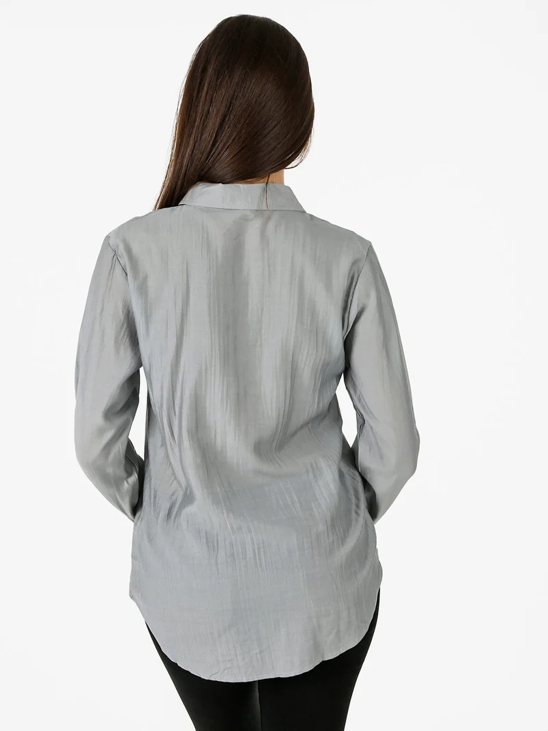 Camicia donna a maniche lunghe in misto cotone - grigio