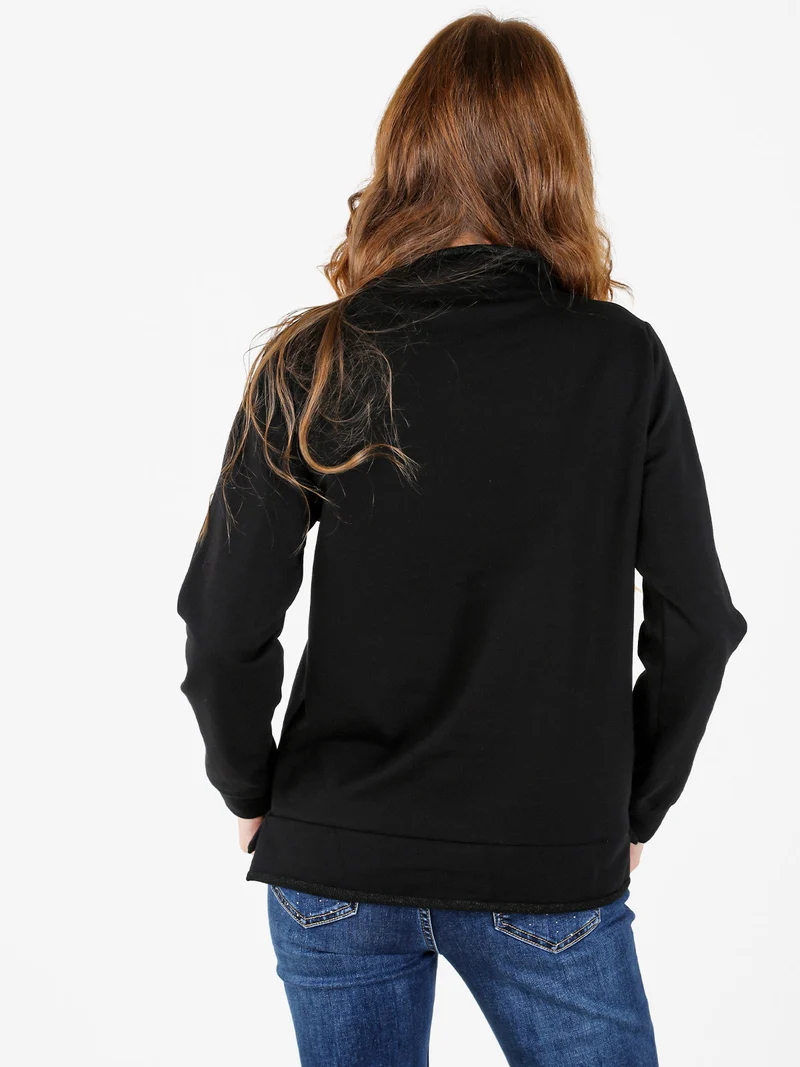 Felpa donna a collo alto in caldo cotone - nero