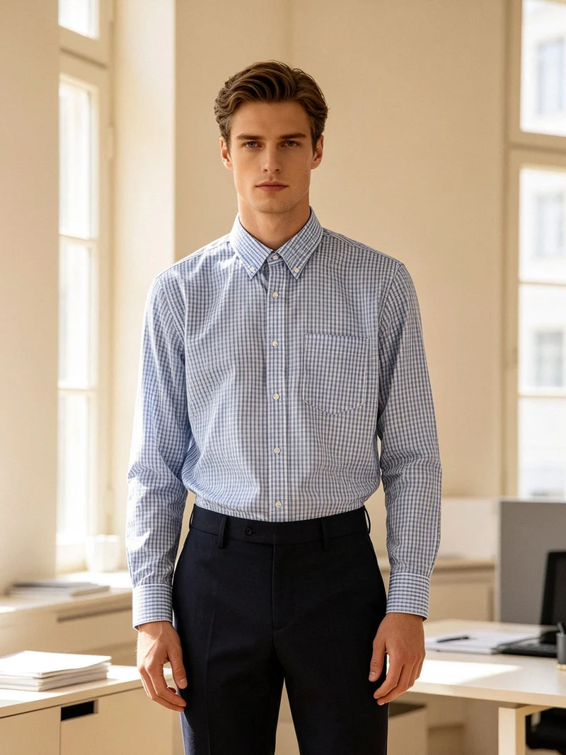 Camicia uomo a quadri manica lunga - azzurro