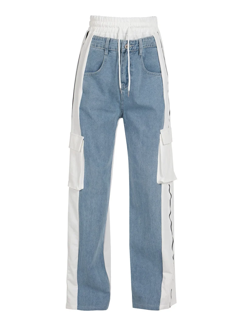 Pantaloni donna a gamba larga con tasconi e coulisse - bianco