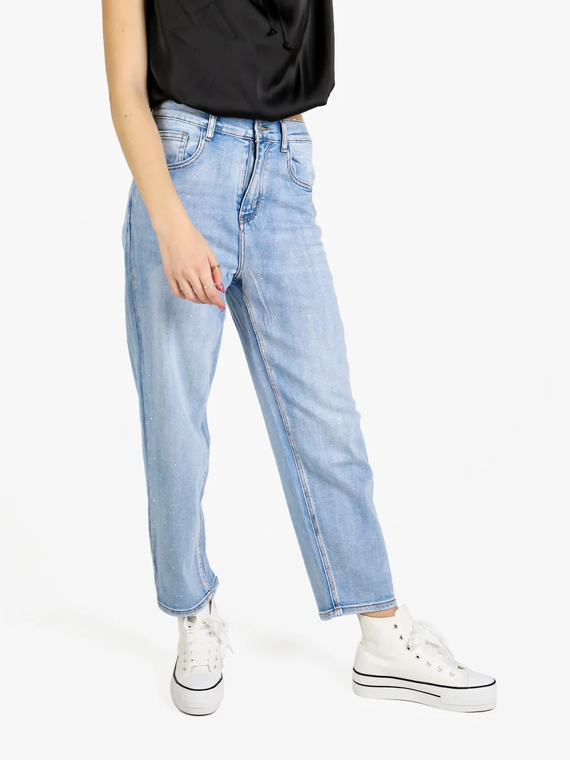 Jeans donna mom fit con strass - jeans