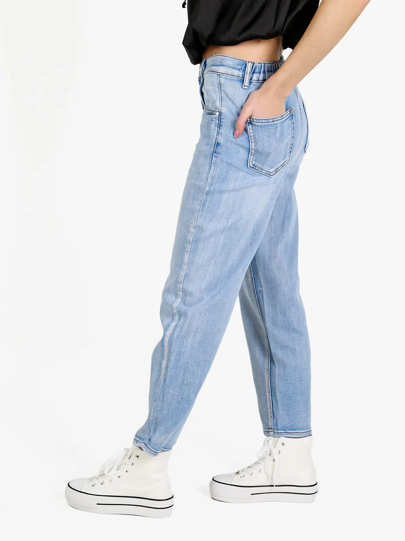 Jeans donna mom fit con strass - jeans
