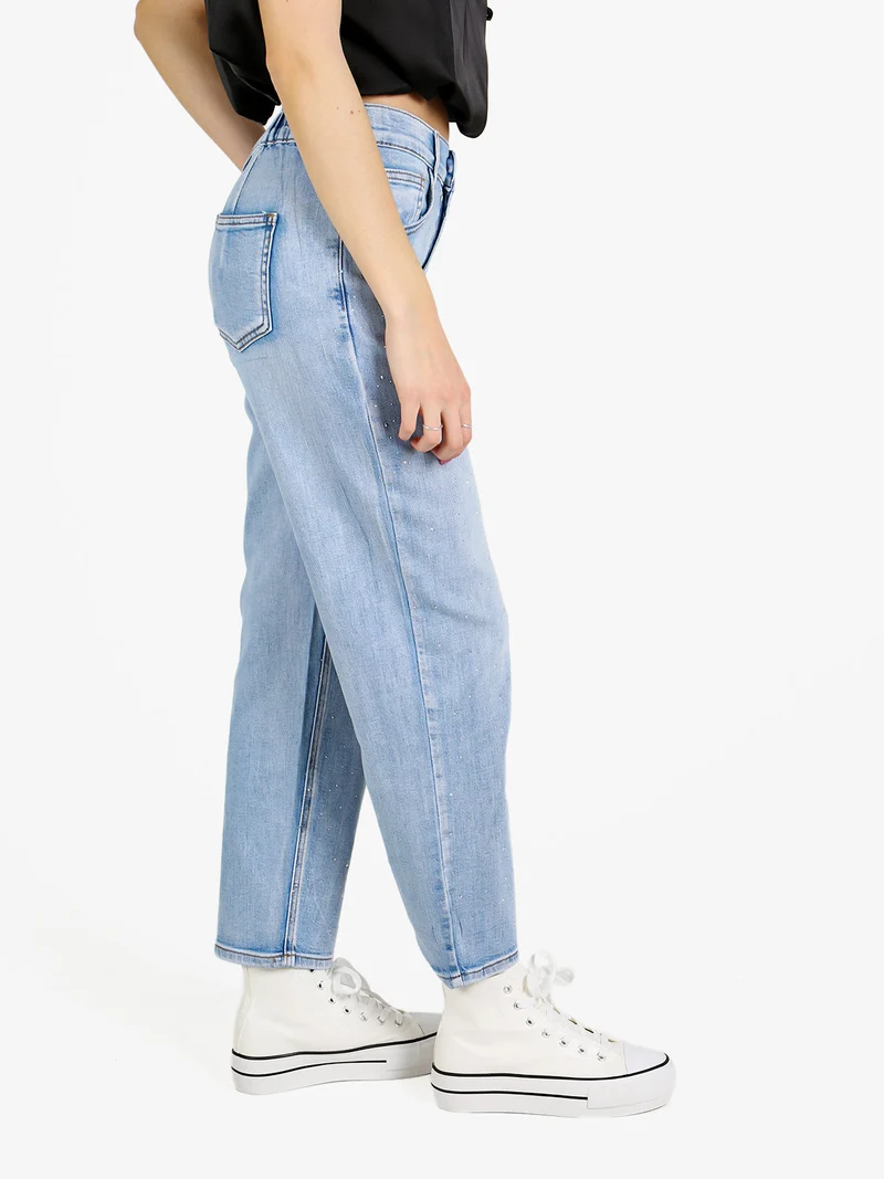 Jeans donna mom fit con strass - jeans