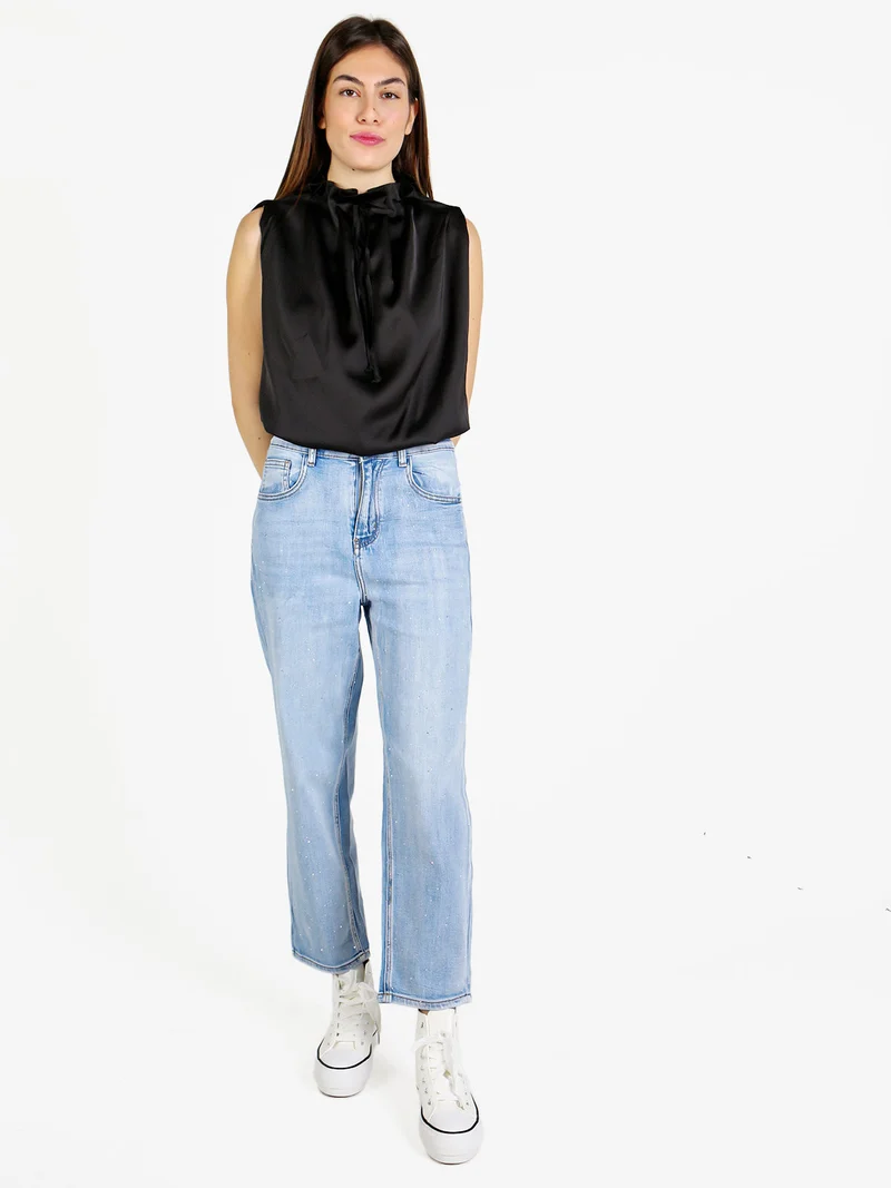 Jeans donna mom fit con strass - jeans