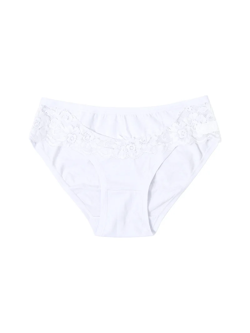 Slip donna in cotone bielastico con pizzo - bianco