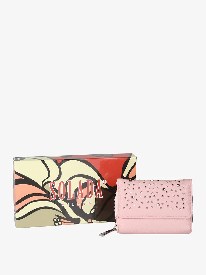 Portafoglio mini da donna con borchie - rosa