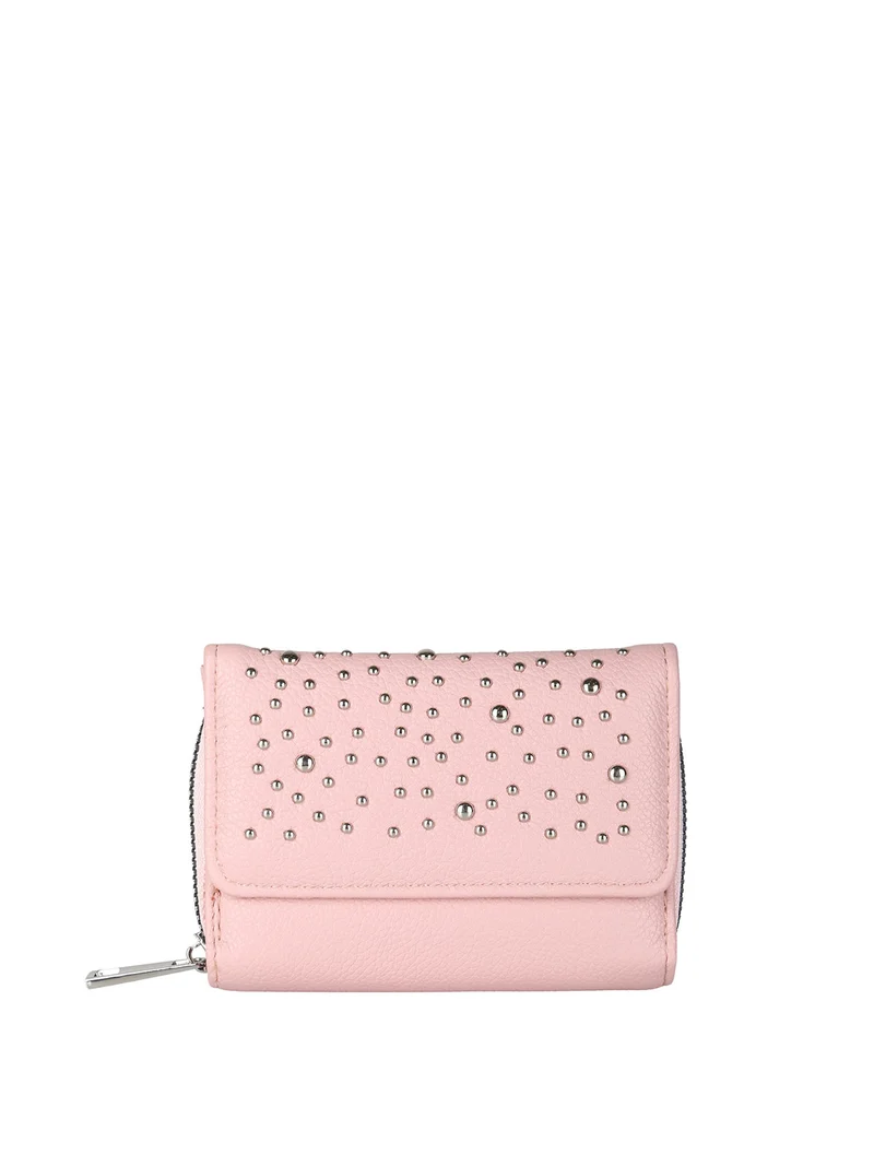 Portafoglio mini da donna con borchie - rosa