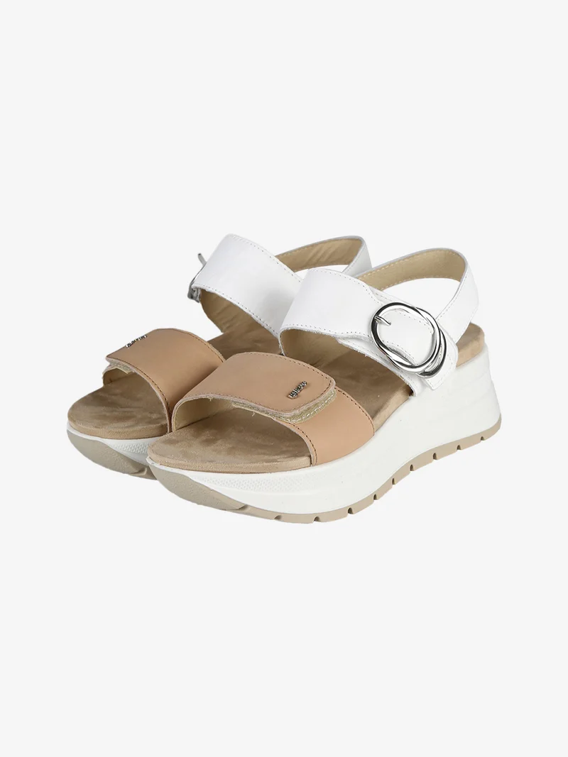 Sandali in pelle da donna con strappi e platform - bianco