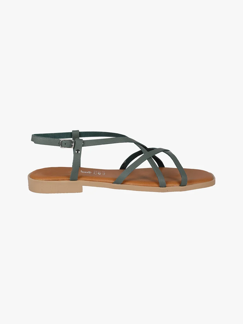 Sandali bassi in pelle da donna con fascette incrociate - turchese