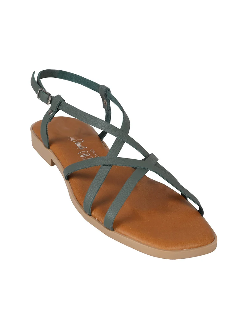 Sandali bassi in pelle da donna con fascette incrociate - turchese