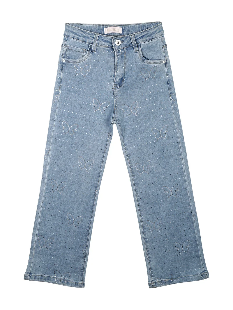 Jeans da bambina a gamba larga con strass - jeans