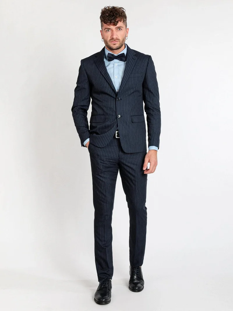 Completo elegante gessato da uomo - blu