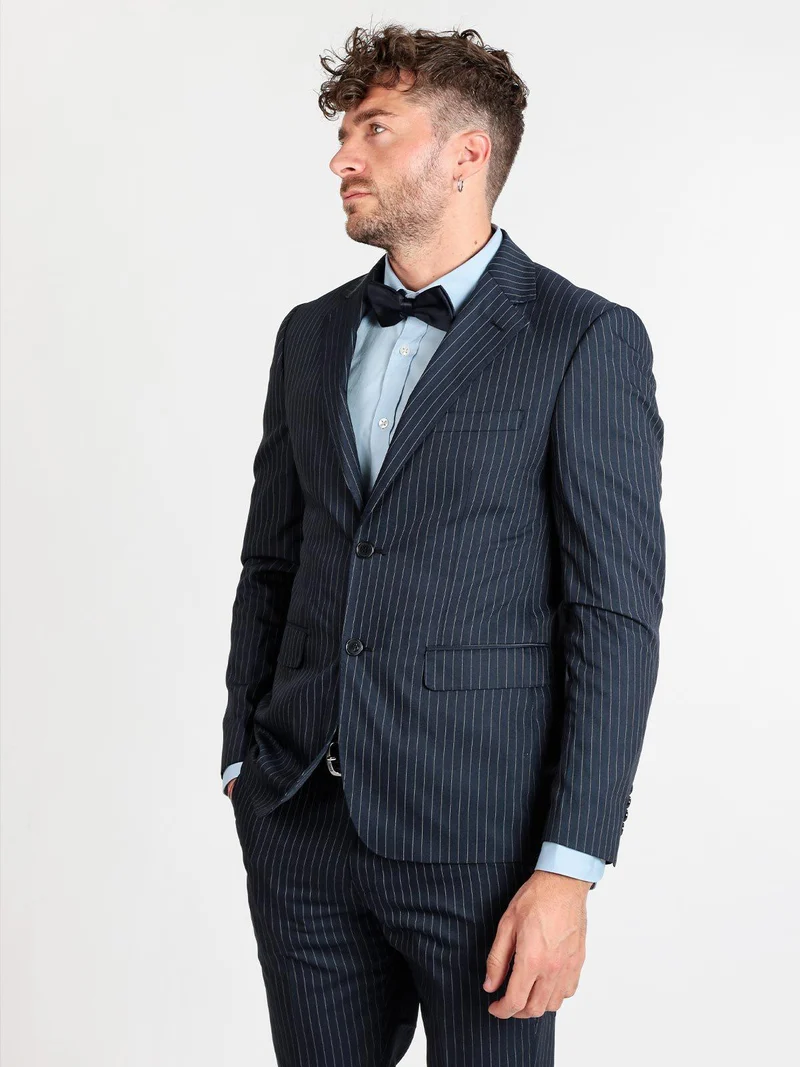 Completo elegante gessato da uomo - blu