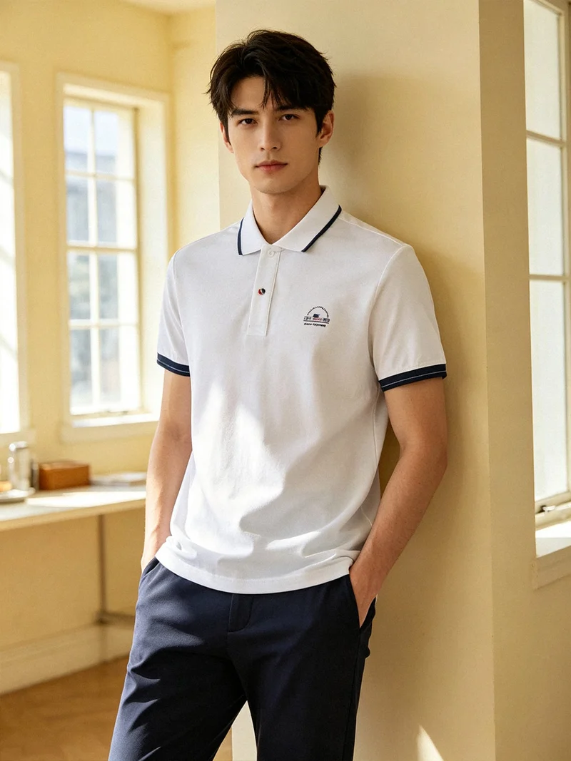 Polo da uomo in cotone a maniche corte con logo - bianco