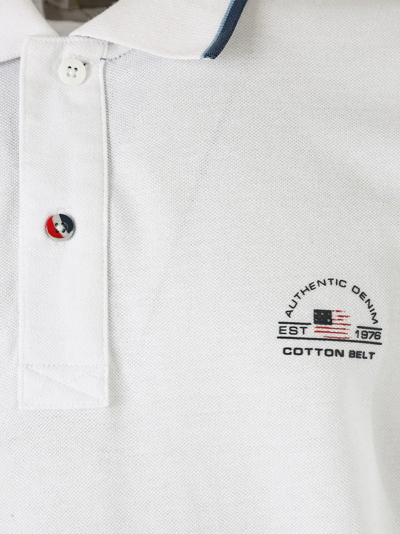 Polo da uomo in cotone a maniche corte con logo - bianco