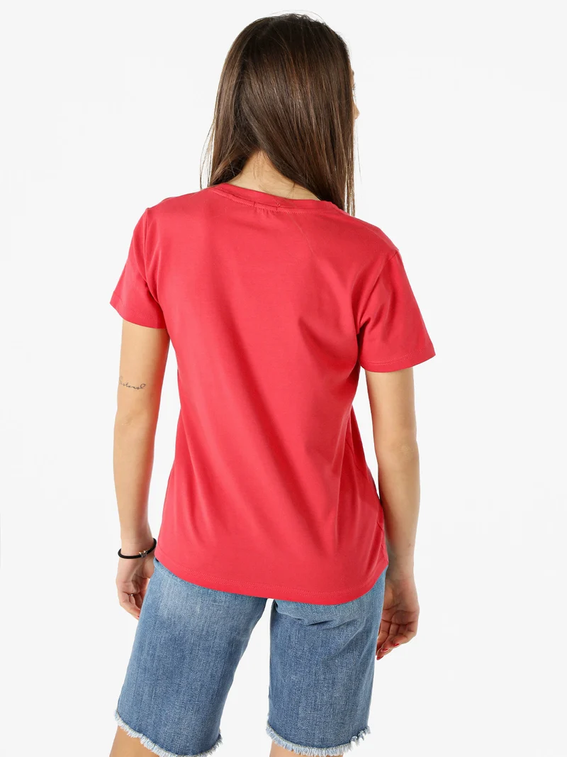 T-shirt girocollo da donna in cotone con strass - arancione