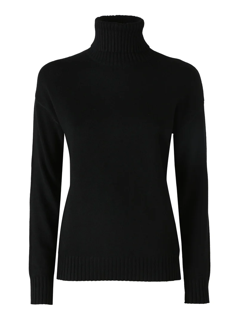 Pullover donna dolcevita in maglia - nero