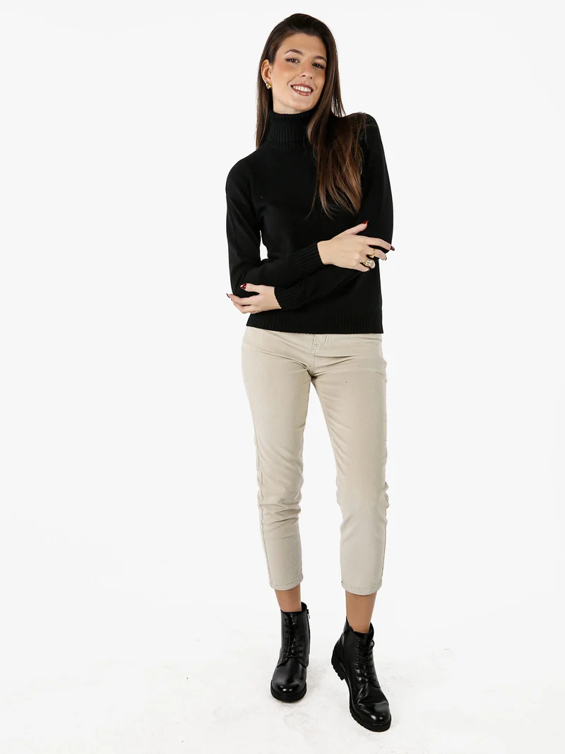Pullover donna dolcevita in maglia - nero