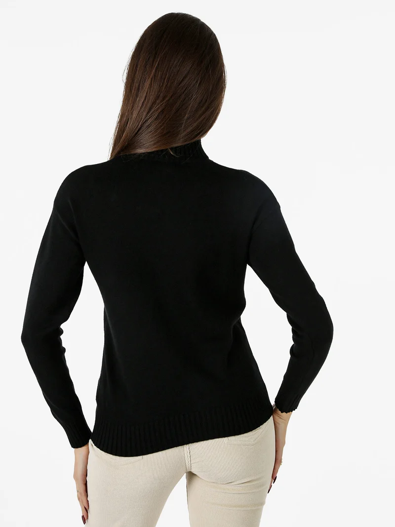 Pullover donna dolcevita in maglia - nero