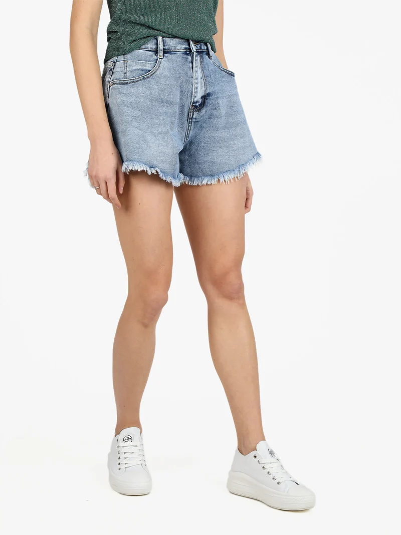 Shorts donna in denim con finale sfrangiato - jeans