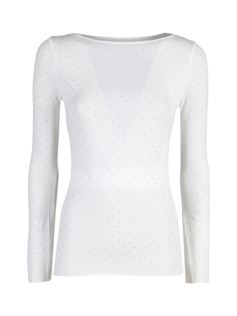 Maglia donna a maniche lunghe con borchie - bianco