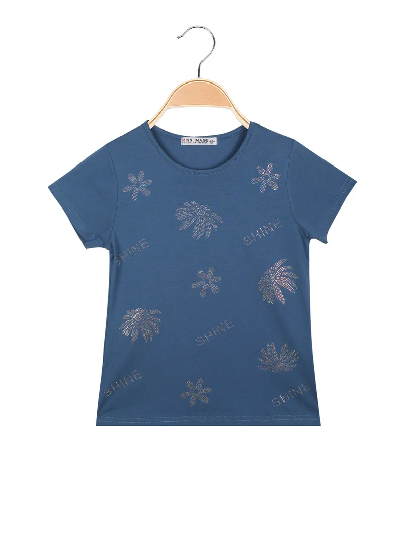 T-shirt da bambina con fiori di strass - blu