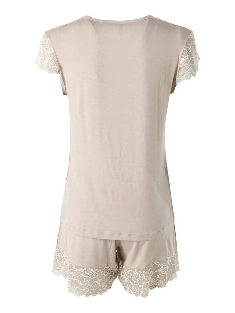 Pigiama corto da donna in fibre di bambù con pizzo - nudo