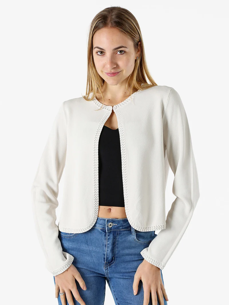 Cardigan donna in maglia con gancino di chiusura - beige