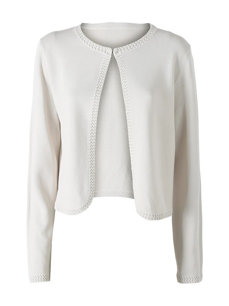Cardigan donna in maglia con gancino di chiusura - beige