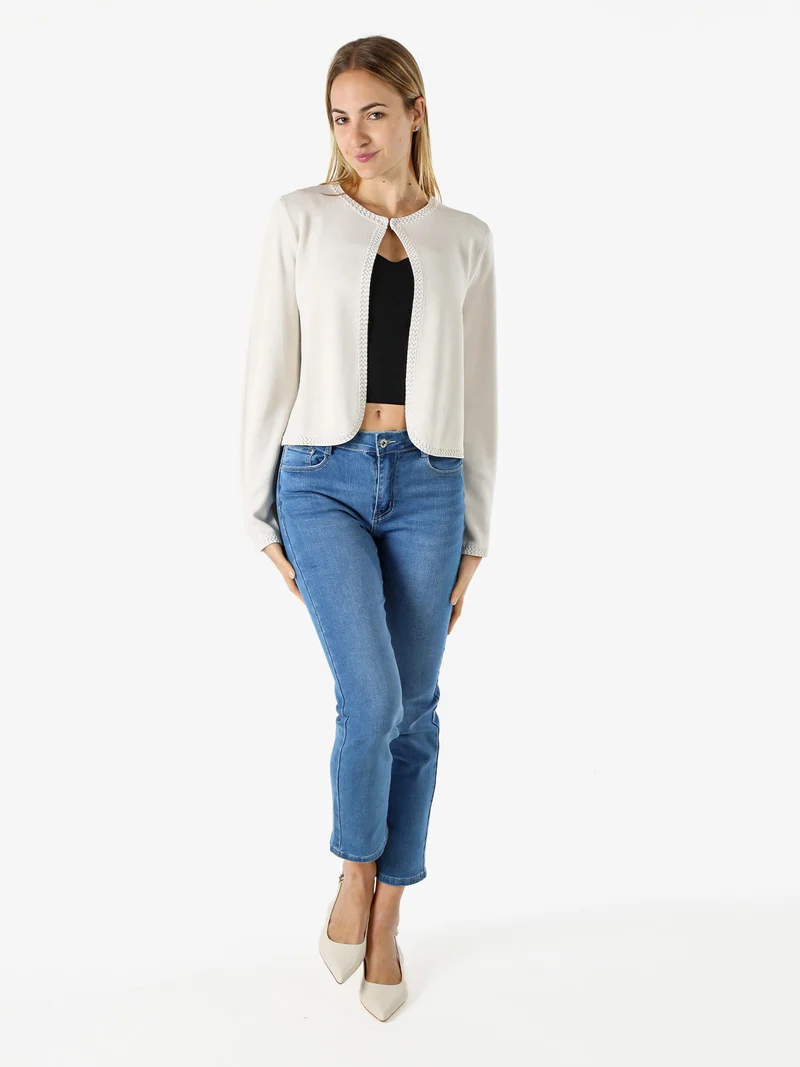 Cardigan donna in maglia con gancino di chiusura - beige