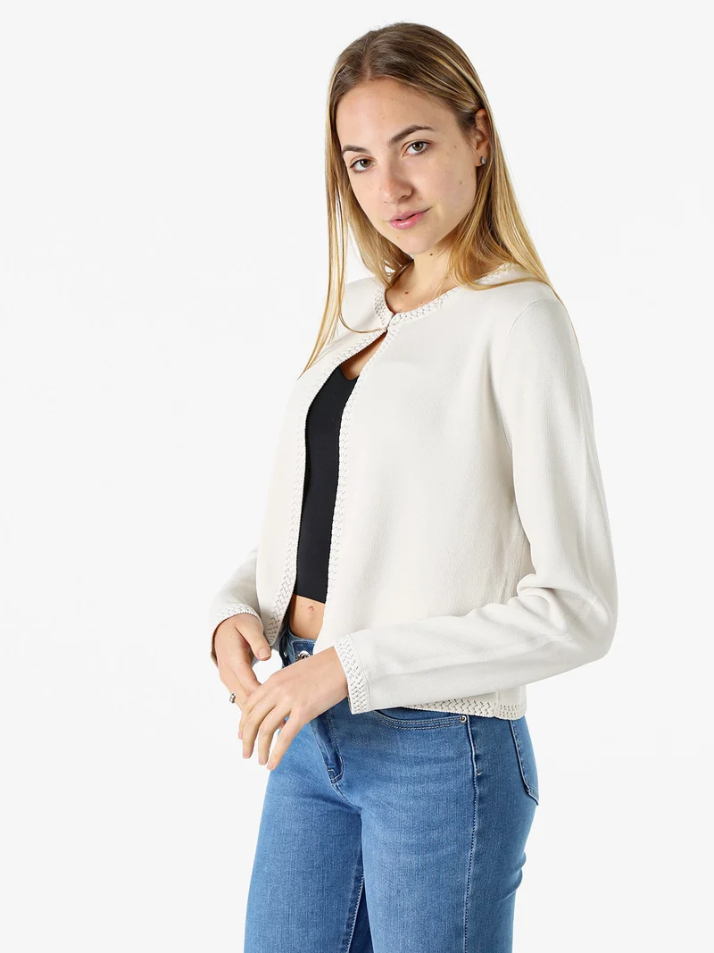 Cardigan donna in maglia con gancino di chiusura - beige
