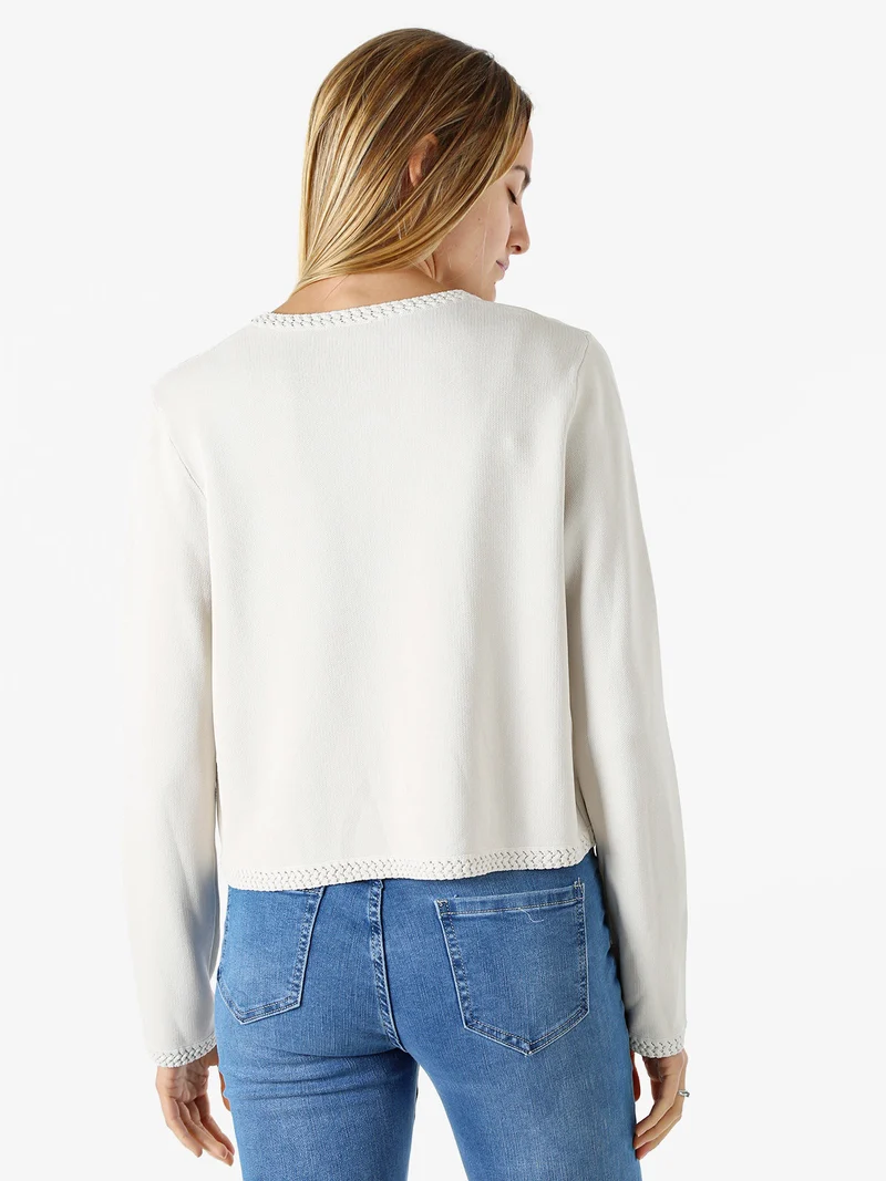 Cardigan donna in maglia con gancino di chiusura - beige