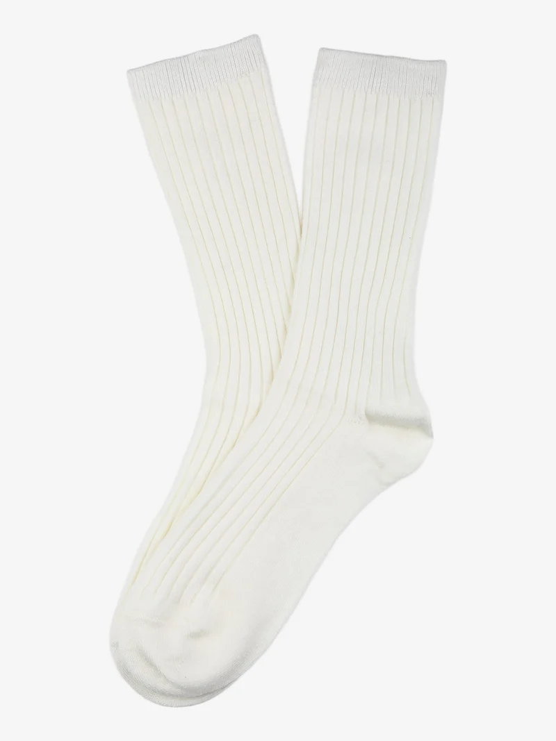 Calze lunghe donna a coste in misto cashmere - bianco