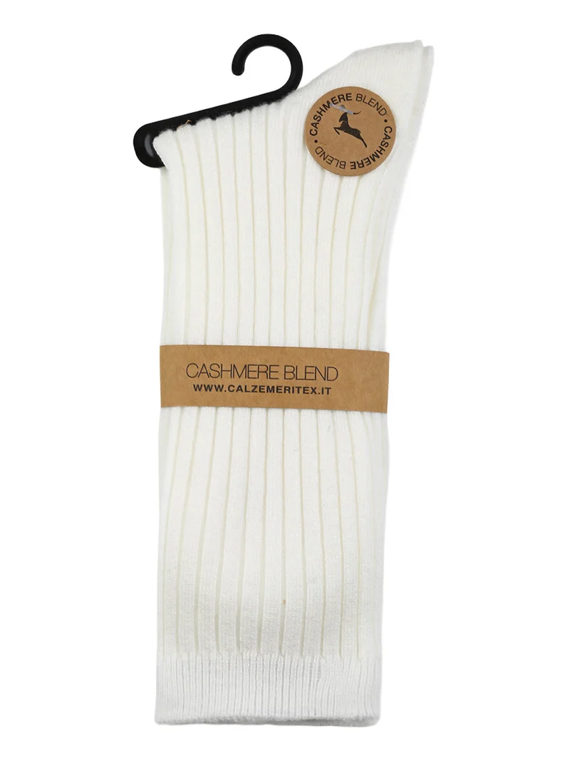 Calze lunghe donna a coste in misto cashmere - bianco